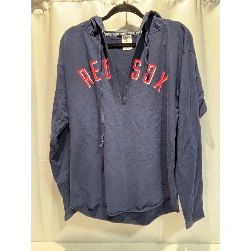 PINK Victoria's Secret Boston Red Sox Hoodie Women M Navy Blue V-Neck Pullover